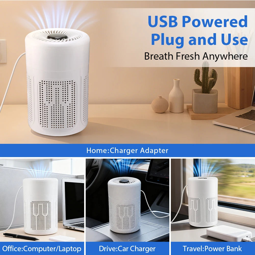 Mini Desktop Air Purifier HEPA Filter Negative Ion Technology Quiet Air Cleaner Portable Air Purifier for Home Bedroom Office